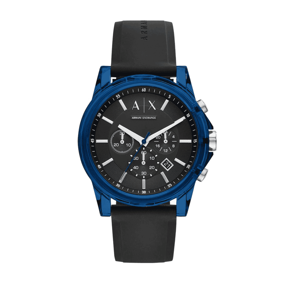 Shop Authentic Armani Exchange Outerbanks Chronograph Black Dial Black Silicone Strap Watch For Men - AX1339 - Luxxuri
