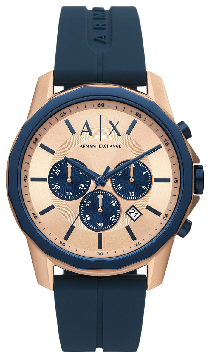 Shop Authentic Armani Exchange Hampton Chronograph Rose Gold Dial Blue Silicone Strap Watch For Men - AX1730 - Luxxuri