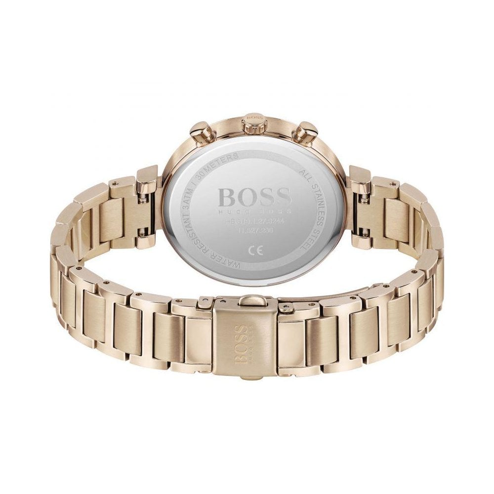 Hugo Boss Flawless Chronograph Silver Dial Rose Gold Steel Strap Watch for Women -1502531