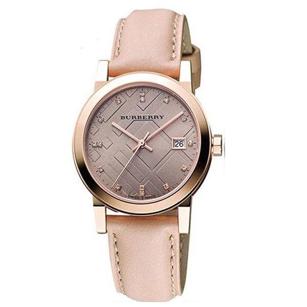 Burberry The City Diamonds Gold Dial Beige Leather Strap Watch for Women - BU9131