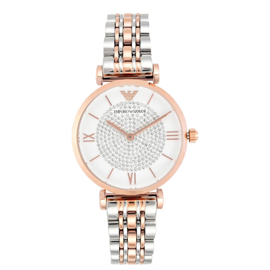 Emporio Armani Gianni T Bar White Dial Two Tone Steel Strap Watch For Women - AR1926