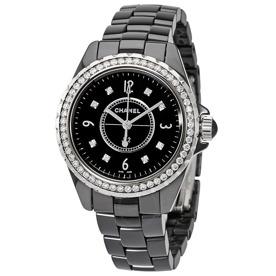 Shop Authentic Chanel J12 Diamonds Ceramic Black Dial Black Steel Strap Watch for Women - J12 H3108 - Luxxuri