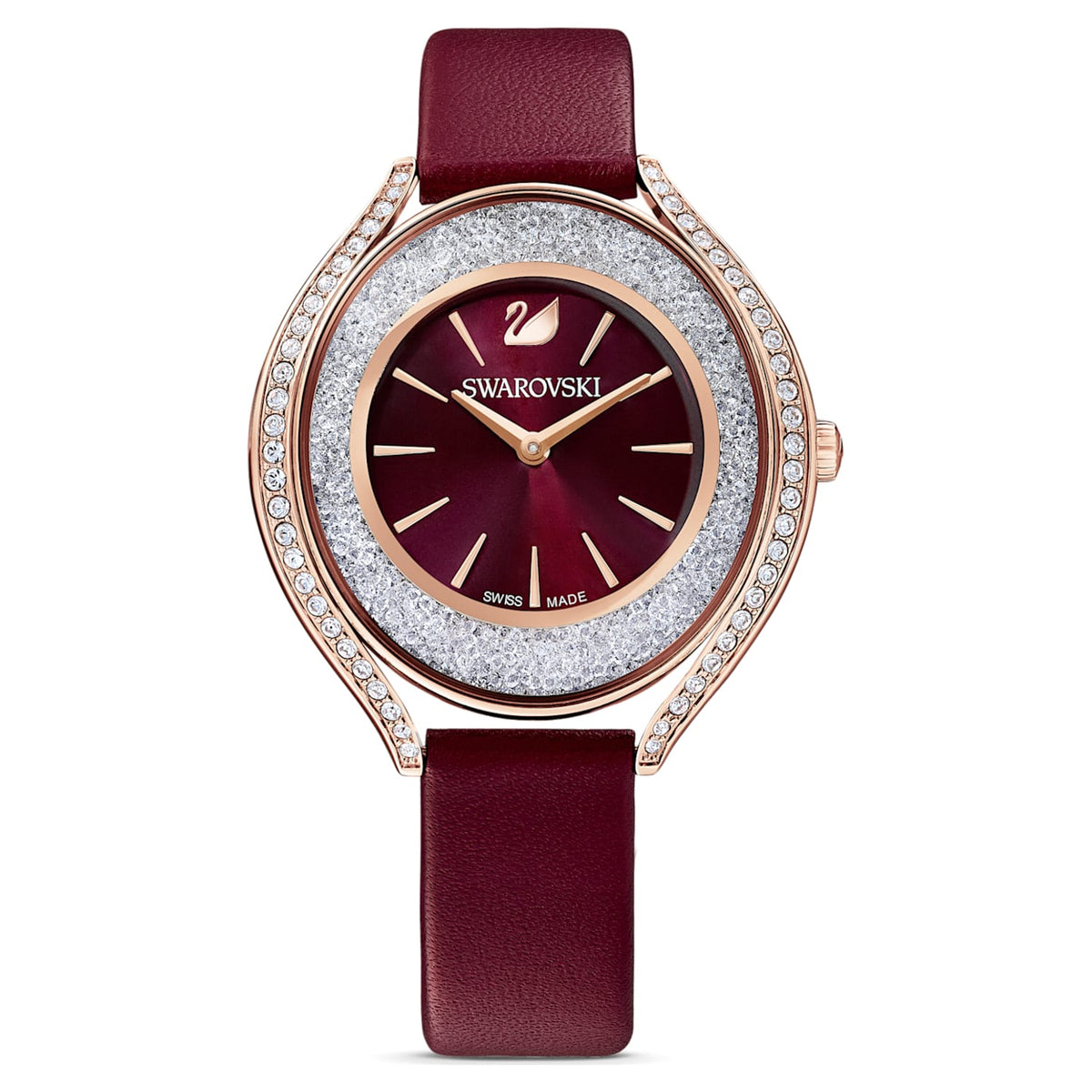 Shop Authentic Swarovski Crystalline Aura Red Dial Red Leather Strap Watch for Women - 5558637 - Luxxuri