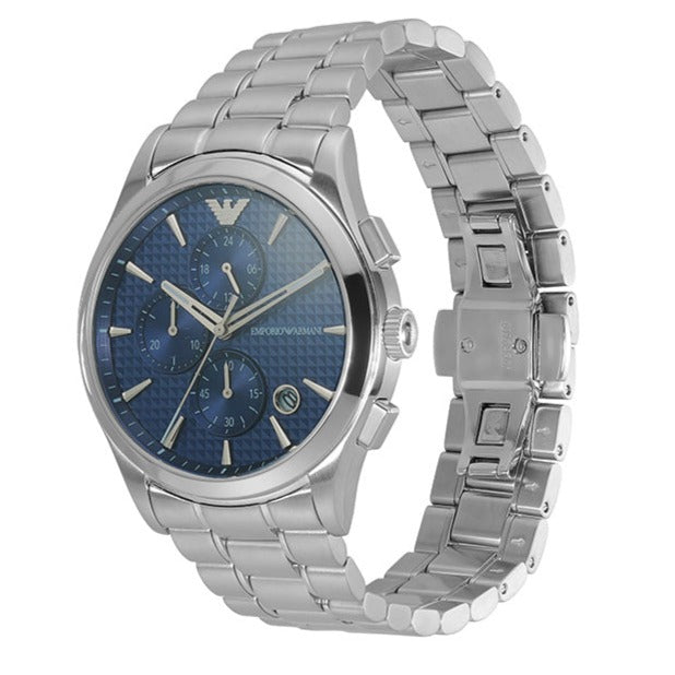 Emporio Armani Renato Chronograph Blue Dial Silver Steel Strap Watch For Men - AR11528
