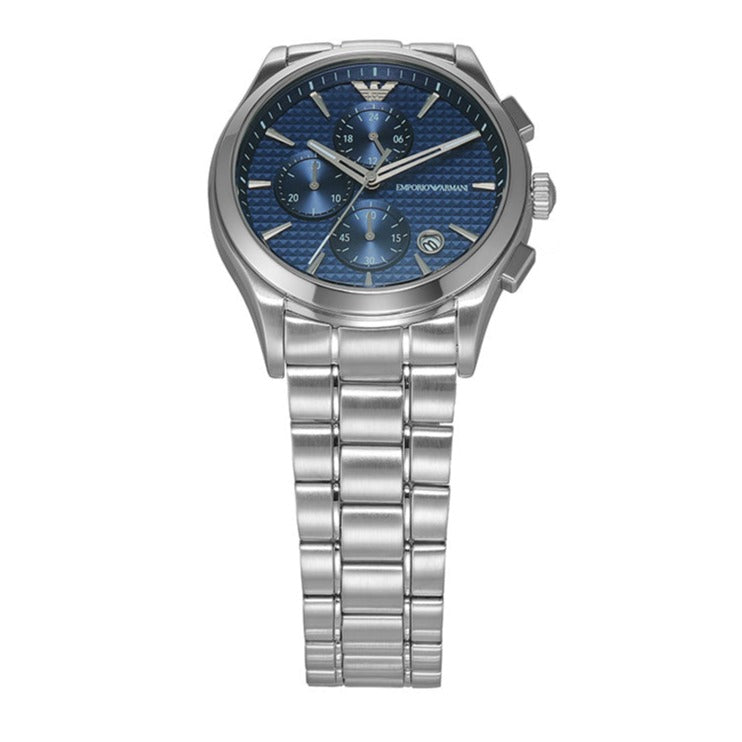 Emporio Armani Renato Chronograph Blue Dial Silver Steel Strap Watch For Men - AR11528