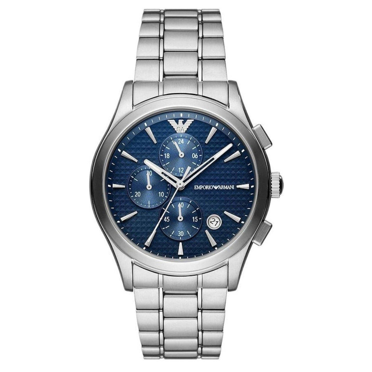 Emporio Armani Renato Chronograph Blue Dial Silver Steel Strap Watch For Men - AR11528