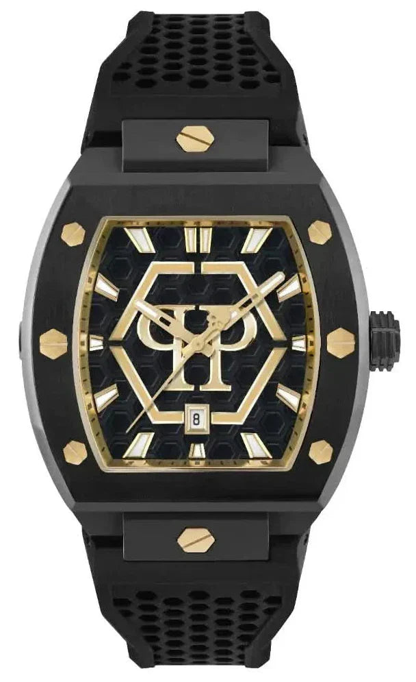 Philipp Plein Hexagon Phantom Black Dial Black Silicone Strap Watch For Men- PWPUA0224