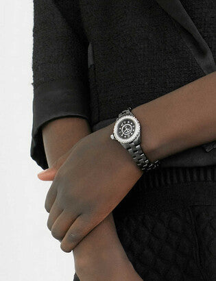 Shop Authentic Chanel J12 Diamonds Ceramic Black Dial Black Steel Strap Watch for Women - J12 H3108 - Luxxuri
