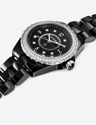 Shop Authentic Chanel J12 Diamonds Ceramic Black Dial Black Steel Strap Watch for Women - J12 H3108 - Luxxuri