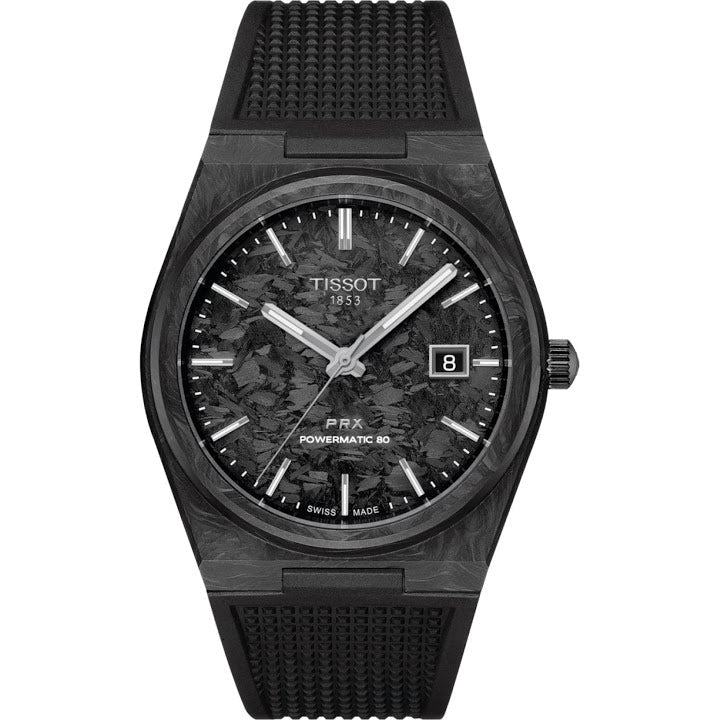 Shop Authentic Tissot PRX Powermatic 80 Carbon Black Dial Black Rubber Strap Watch for Men - T137.907.97.201.00 - Luxxuri