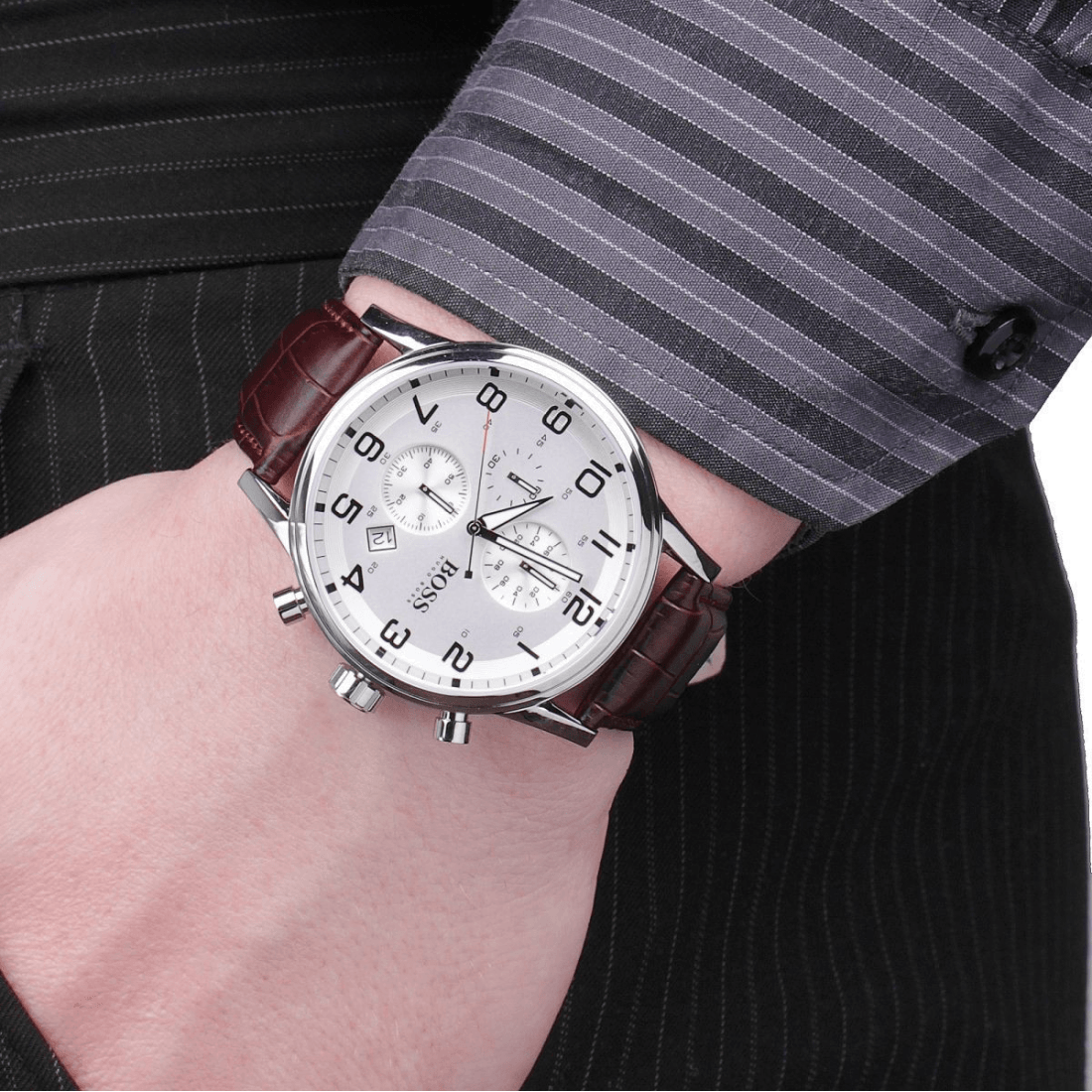 Hugo Boss Navigator White Dial Brown Leather Strap Watch for Men - 1513495