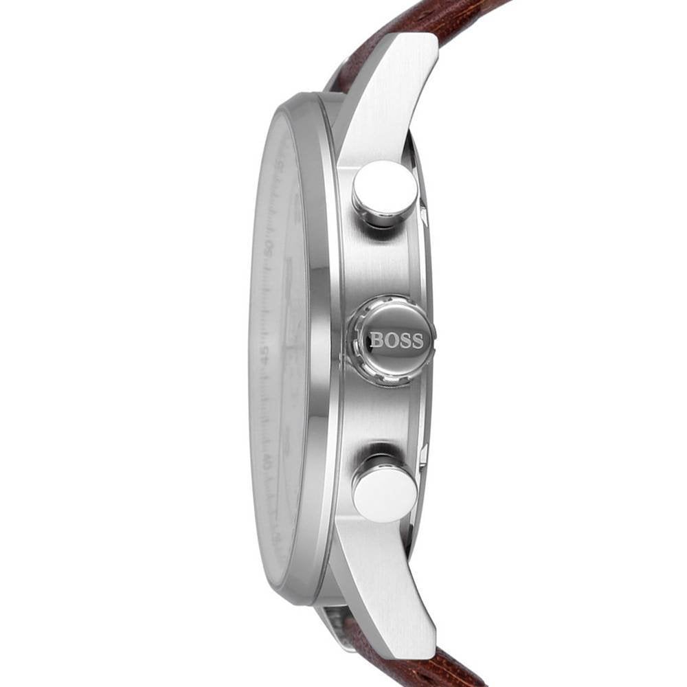 Hugo Boss Navigator Chronograph White Dial Brown Leather Strap Watch for Men - 1513495