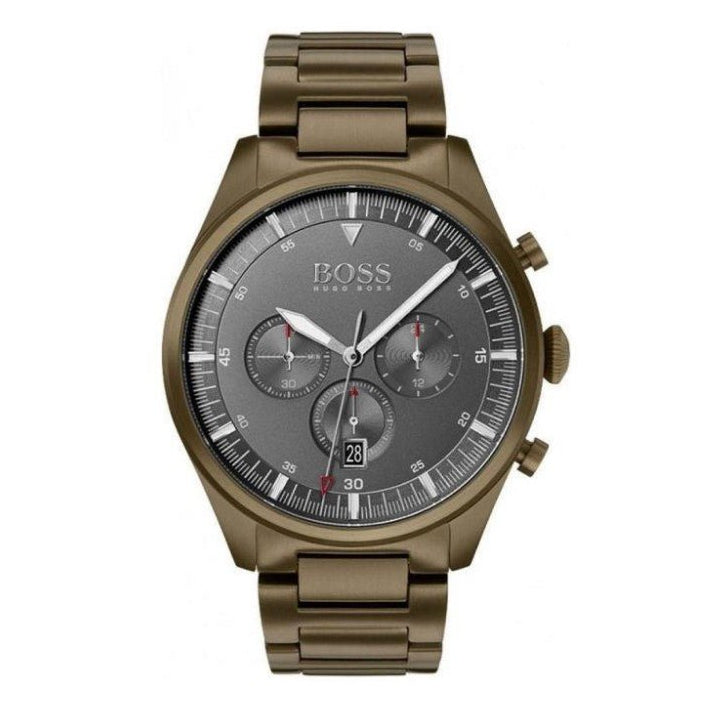 Hugo Boss Pioneer Chronograph Gray Dial Brown Steel Strap Watch for Men - 1513715