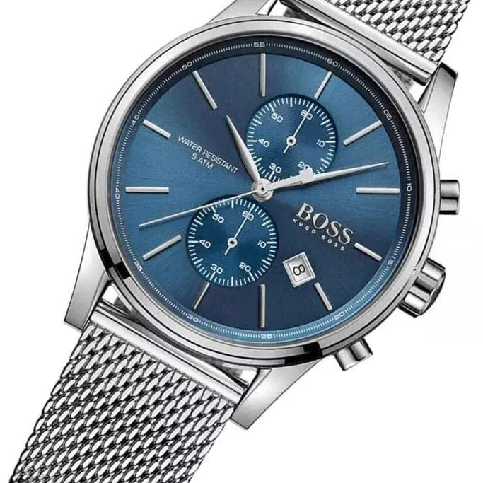 Hugo Boss Jet Chronograph Blue Dial Silver Mesh Bracelet Watch for Men - 1513441