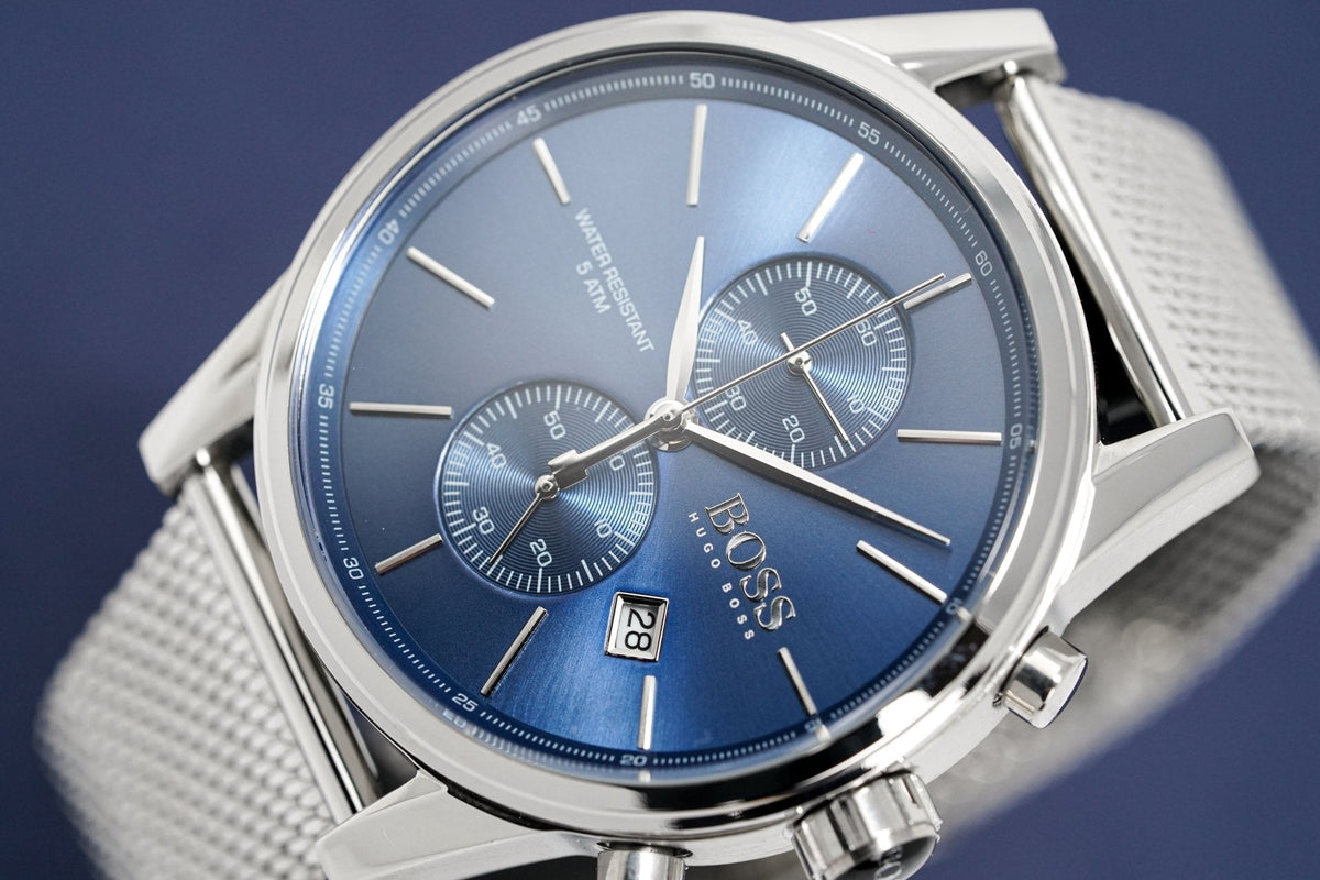 Hugo Boss Jet Chronograph Blue Dial Silver Mesh Bracelet Watch for Men - 1513441