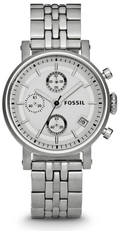 Shop Authentic Fossil Boyfriend Chronograph Silver Dial Silver Steel Strap Watch for Women - ES2198 - Luxxuri