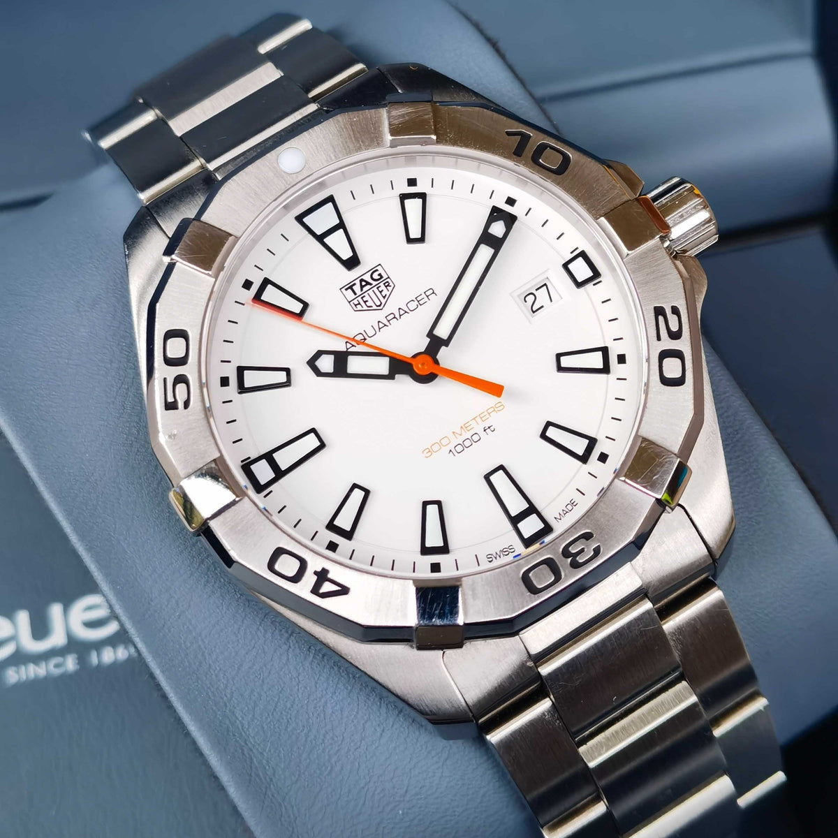 Tag Heuer Aquaracer Quartz White Dial Silver Steel Strap Watch for Men - WBD1111.BA0928