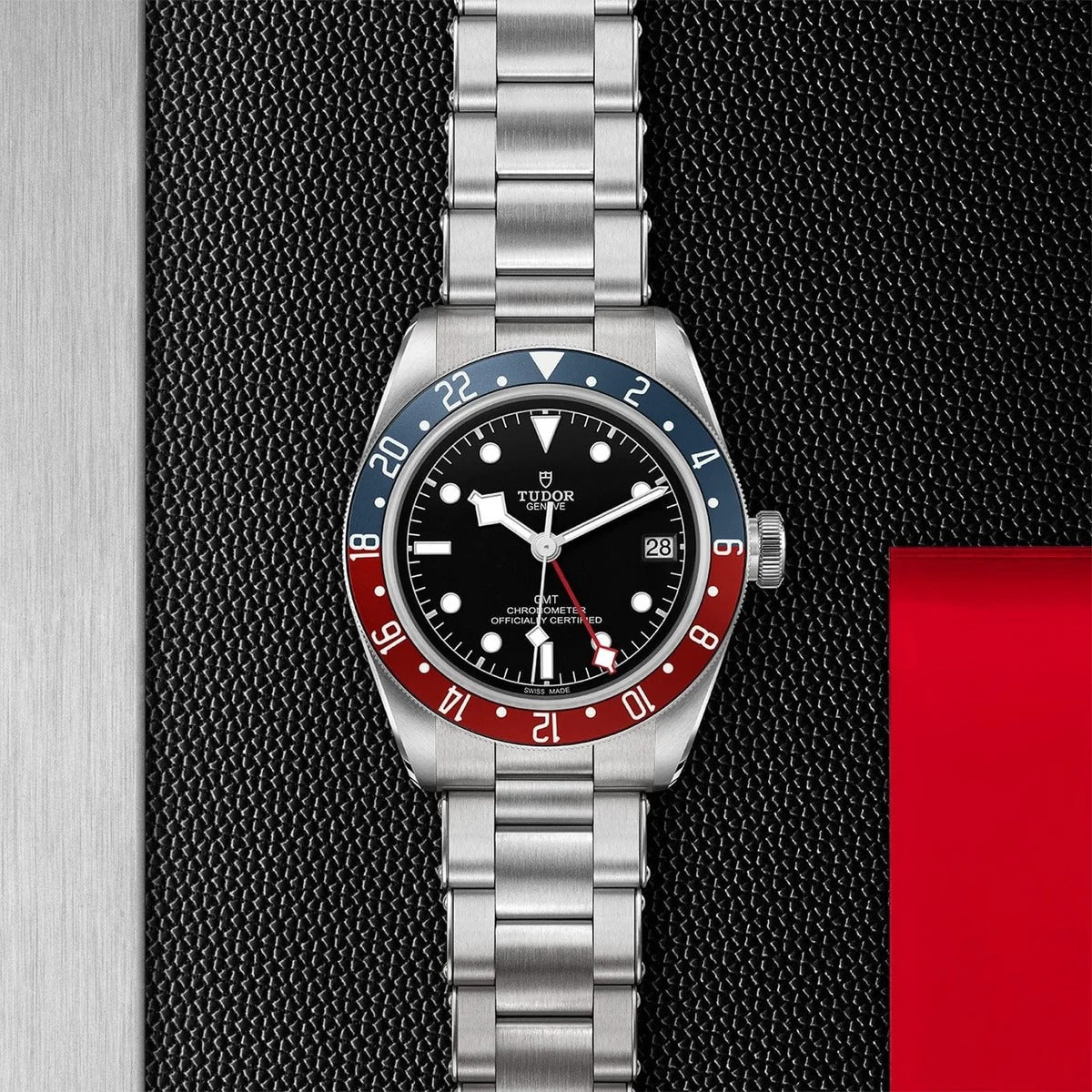 Tudor Black Bay GMT Black Dial Silver Steel Strap Watch for Men - M79830RB-0001
