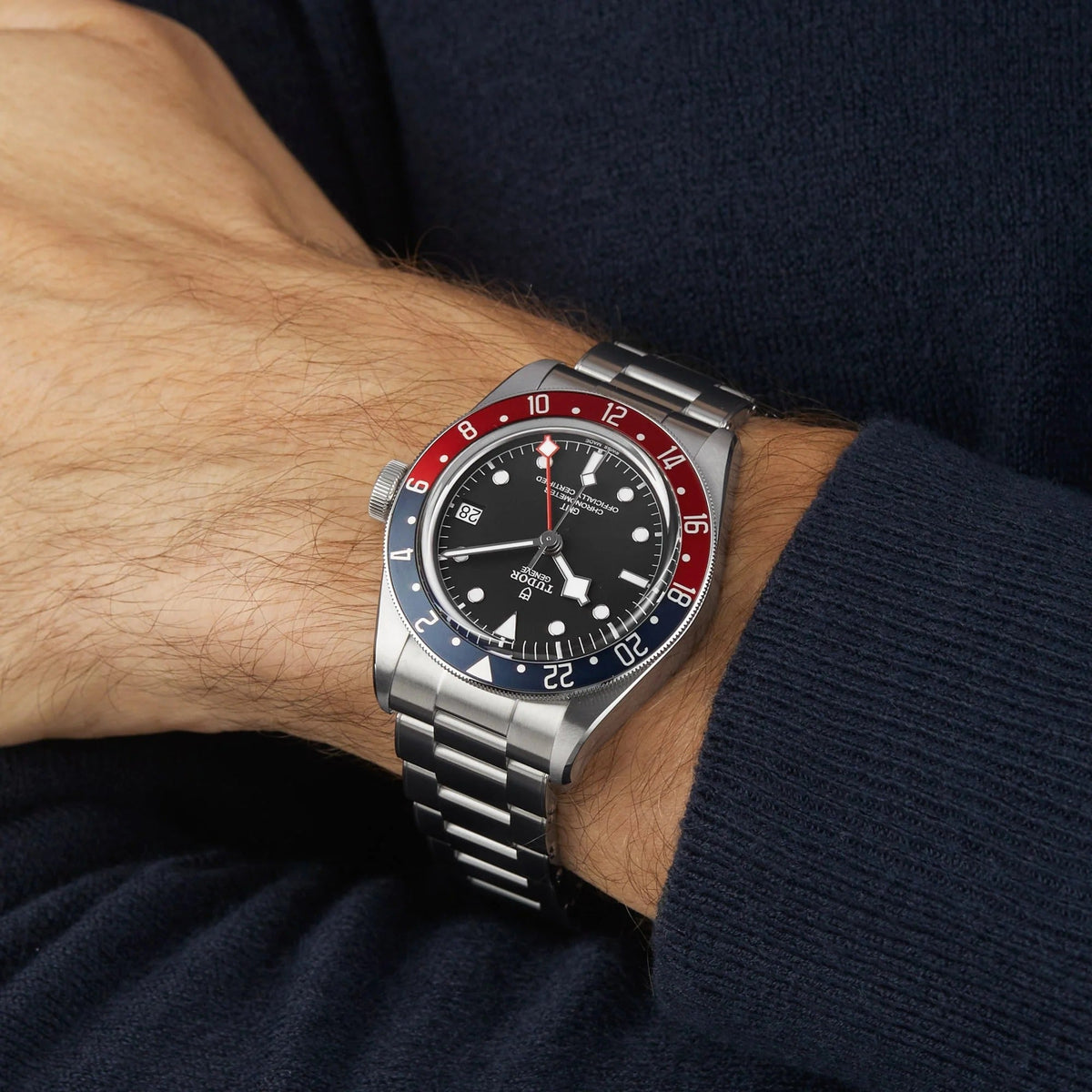 Tudor Black Bay GMT Black Dial Silver Steel Strap Watch for Men - M79830RB-0001