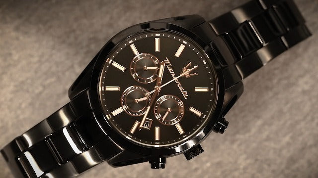 Maserati Attrazione Chronograph Black Dial Black Steel Strap Watch for Men - R8853151009