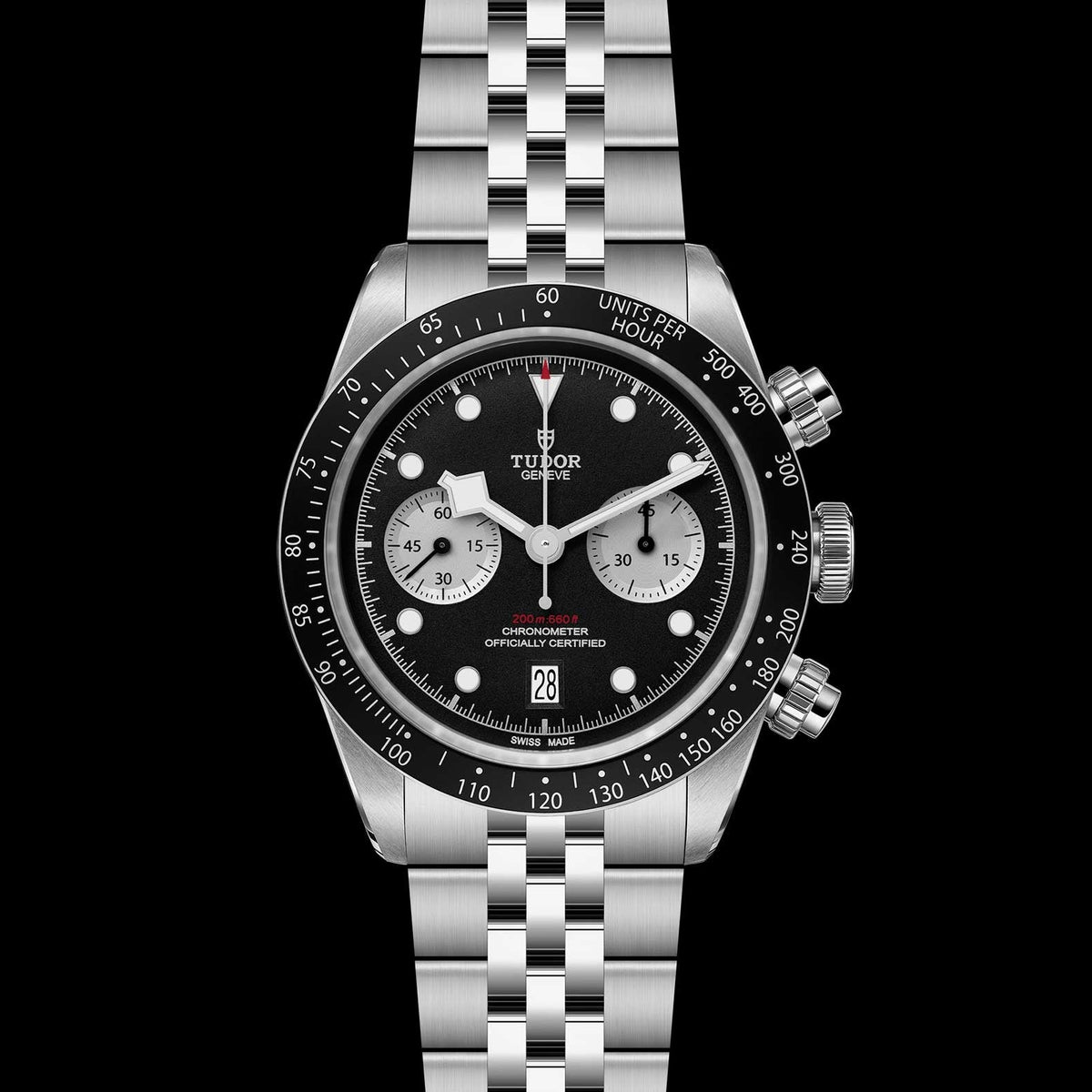 Tudor Black Bay Chrono Black Dial Silver Steel Strap Watch for Men - M79360N-0013