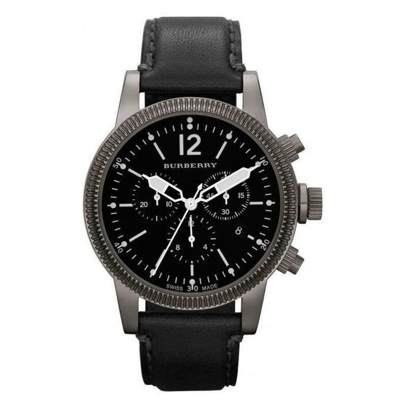 Burberry Utilitarian Chronograph Black Dial Black Leather Strap Watch for Men - BU7813