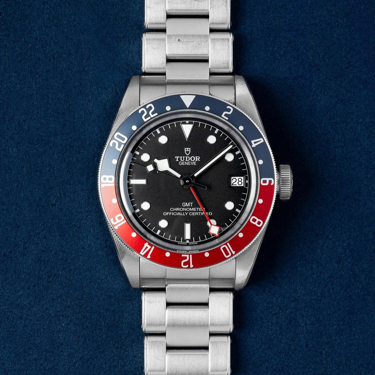 Tudor Black Bay GMT Black Dial Silver Steel Strap Watch for Men - M79830RB-0001