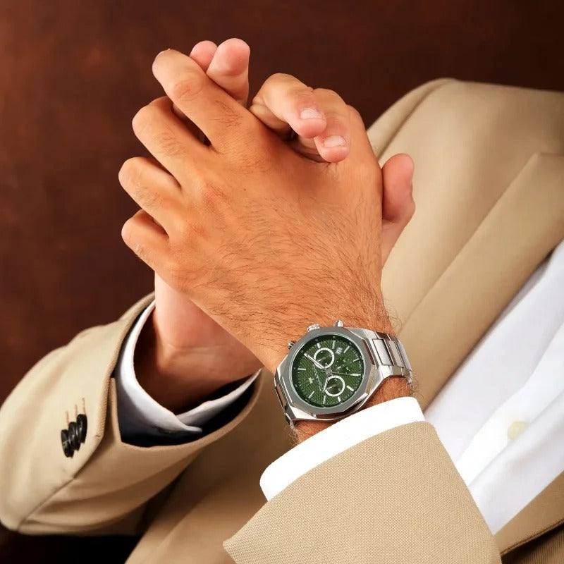 Maserati Stile Chronograph Green Dial Silver Steel Strap Watch for Men - R8873642011