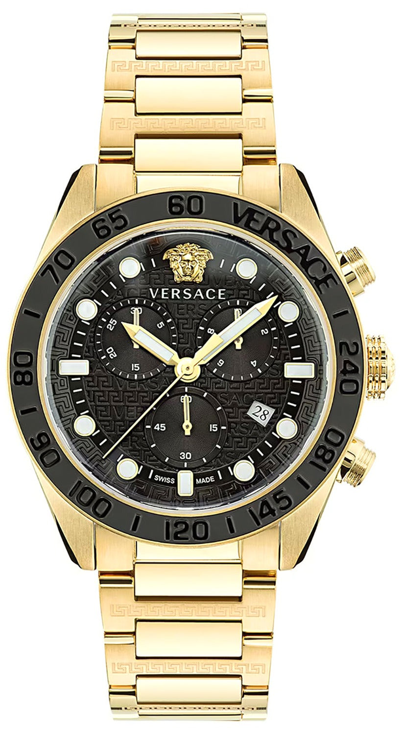 Shop Authentic Versace Greca Dome Chronograph Black Dial Gold Steel Strap Watch for Men - VE6K00523 - Luxxuri