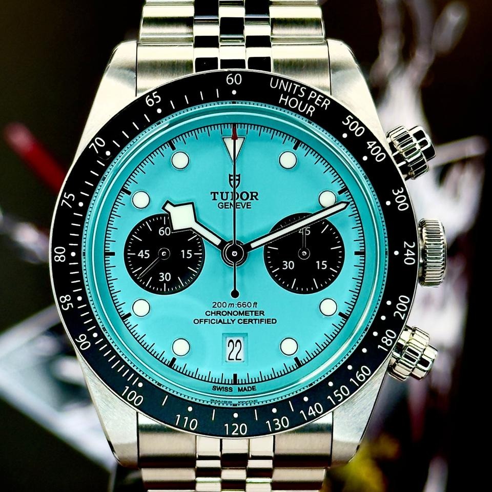 Tudor Black Bay Chrono Blue Dial Silver Steel Strap Watch for Men - M79360N-0024