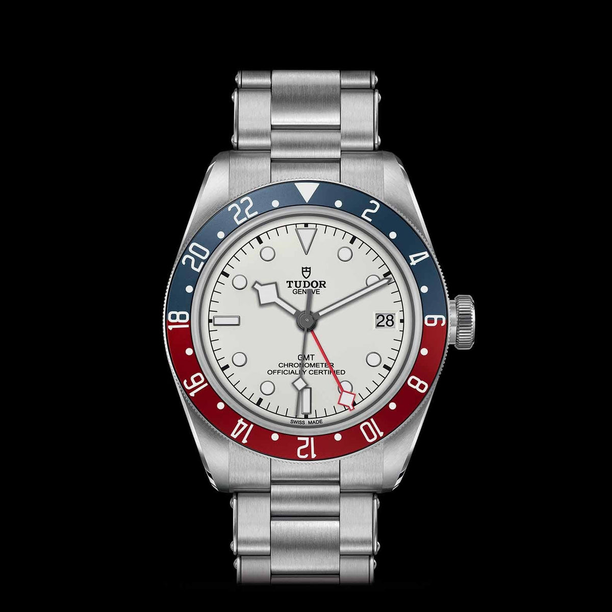 Tudor Black Bay GMT Silver Dial Silver Steel Strap Watch for Men - M79830RB-0010