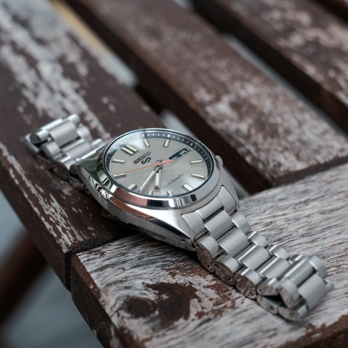 Seiko 5 Sports SNXS Series Automatic Beige Dial Silver Steel Strap Watch for Men - SRPK91K1