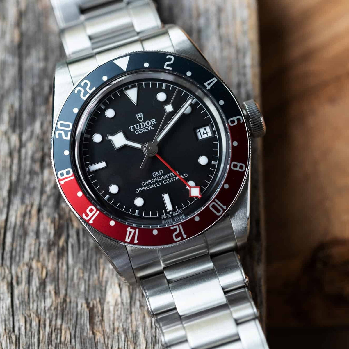 Tudor Black Bay GMT Black Dial Silver Steel Strap Watch for Men - M79830RB-0001