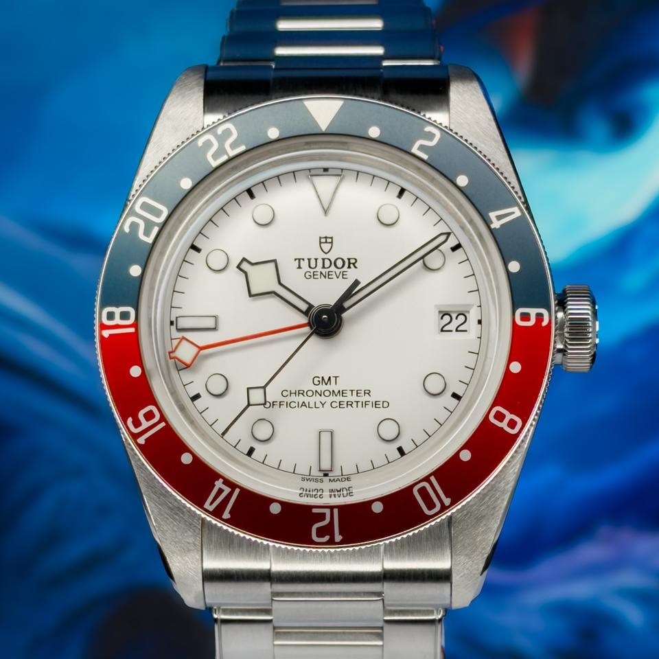 Tudor Black Bay GMT Silver Dial Silver Steel Strap Watch for Men - M79830RB-0010
