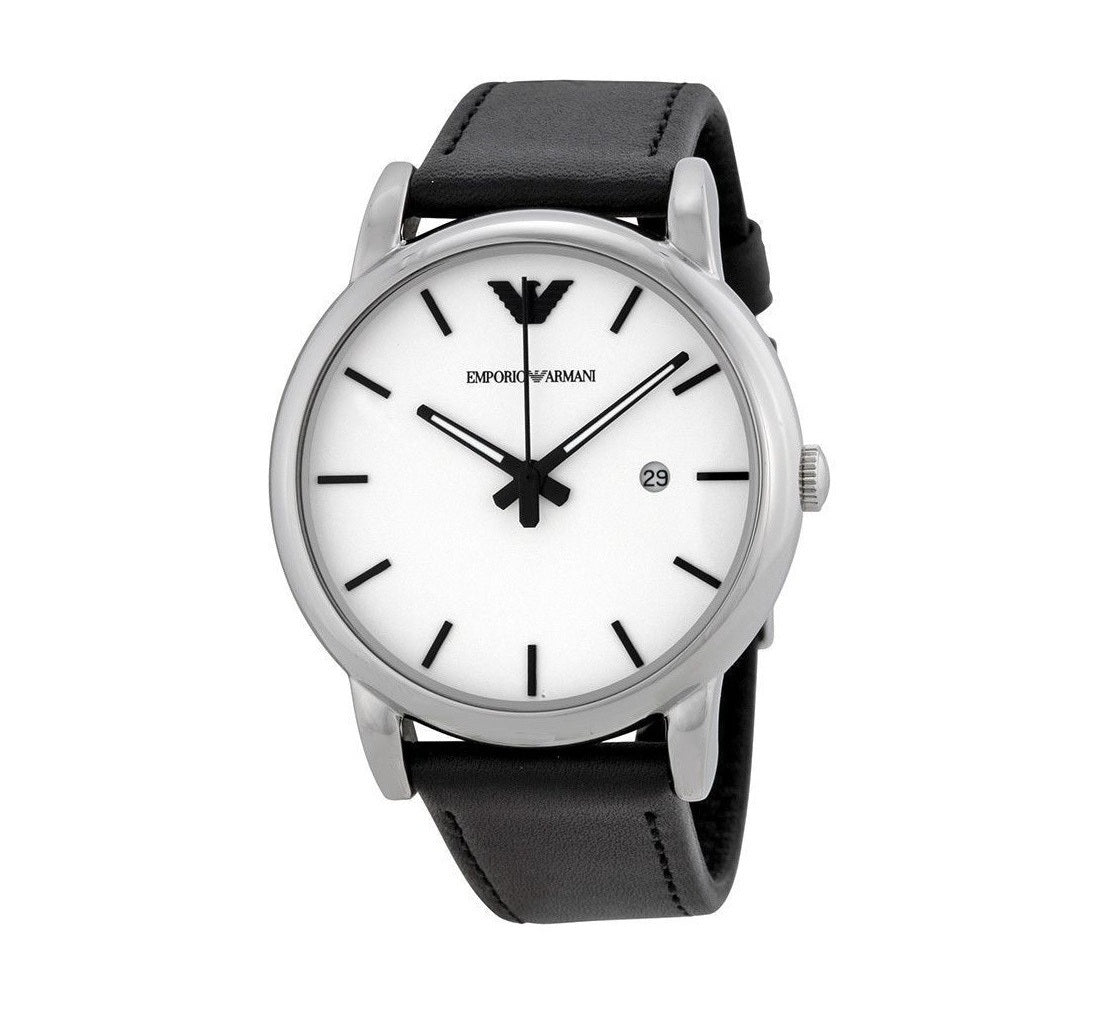 Emporio Armani Luigi White Dial Black Leather Strap Watch for Men - AR1694