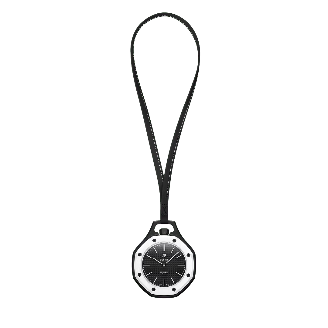 Swatch x AP Royal Pop Black Dial Black Leather Lanyard Watch for Men - Ocho Negro