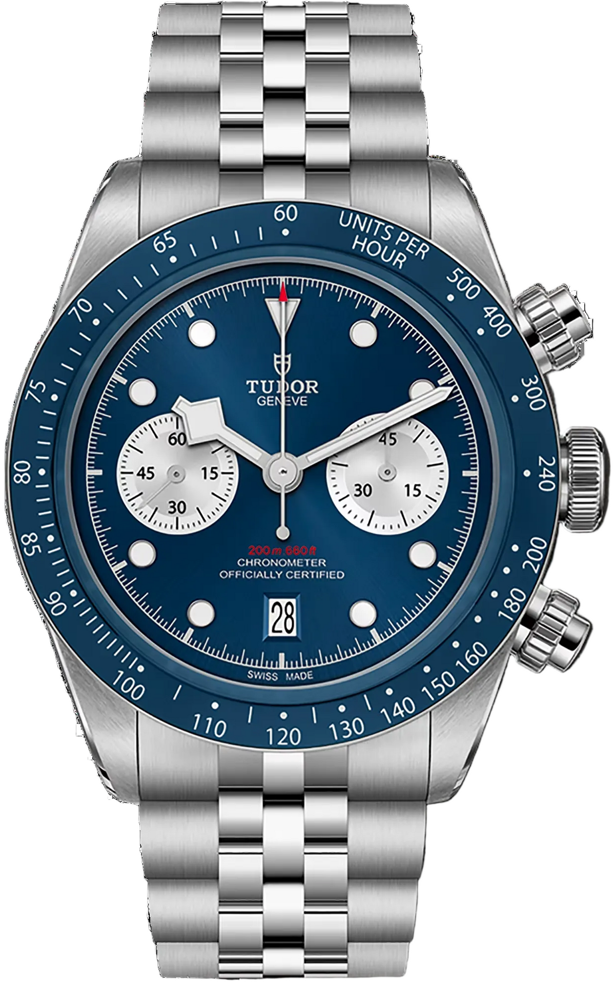 Tudor Black Bay Chrono Blue Dial Silver Steel Strap Watch for Men - M79360B-0002
