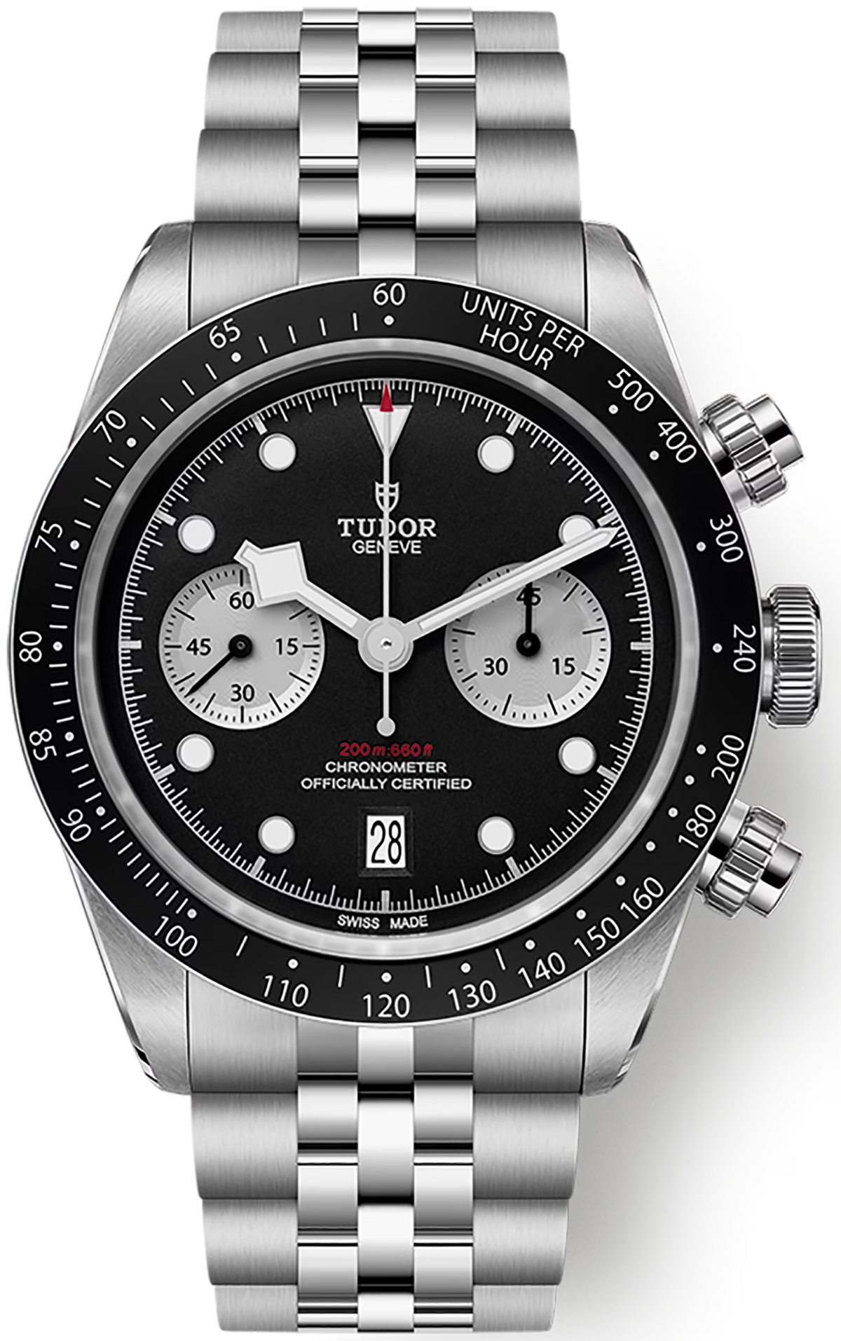 Tudor Black Bay Chrono Black Dial Silver Steel Strap Watch for Men - M79360N-0013