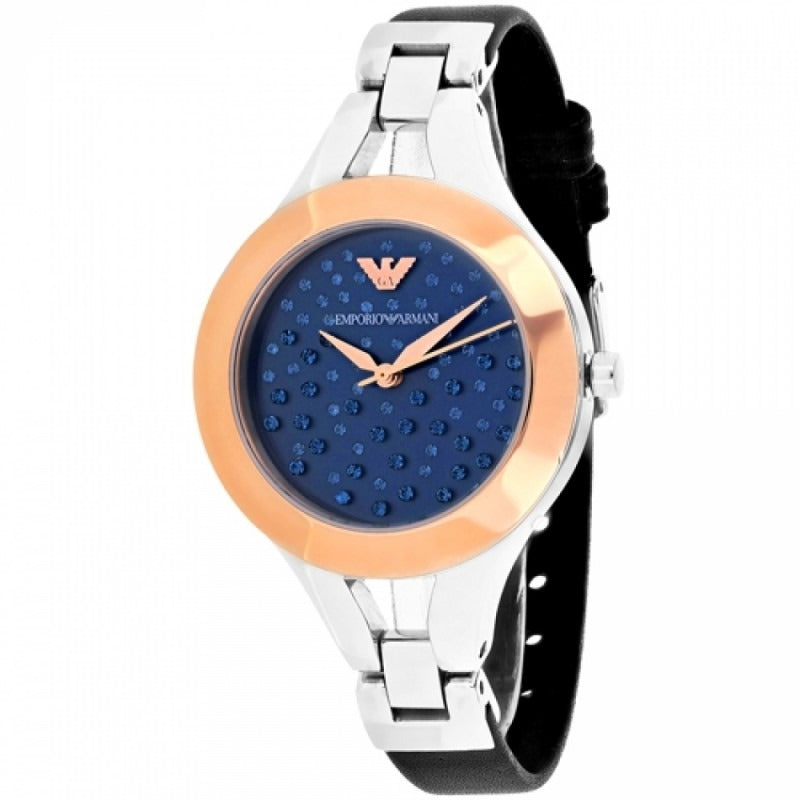 Emporio Armani Chiara Two Tone Dial Black Leahter Strap Watch for Women - AR7436