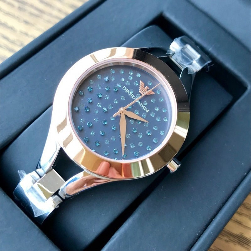 Emporio Armani Chiara Two Tone Dial Black Leahter Strap Watch for Women - AR7436