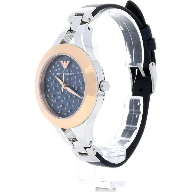 Emporio Armani Chiara Two Tone Dial Black Leahter Strap Watch for Women - AR7436