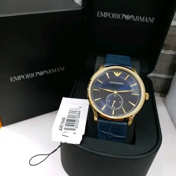 Emporio Armani Alpha Medium Blue Dial Blue Leather Strap Watch for Men - AR1848