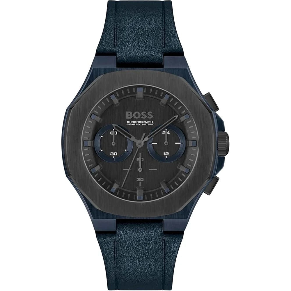 Hugo Boss Taper Chronograph Black Dial Blue Leather Strap Watch for Men - 1514086