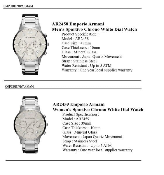 Emporio Armani Renato Chronograph White Dial Silver Steel Strap Watch for Women - AR2459