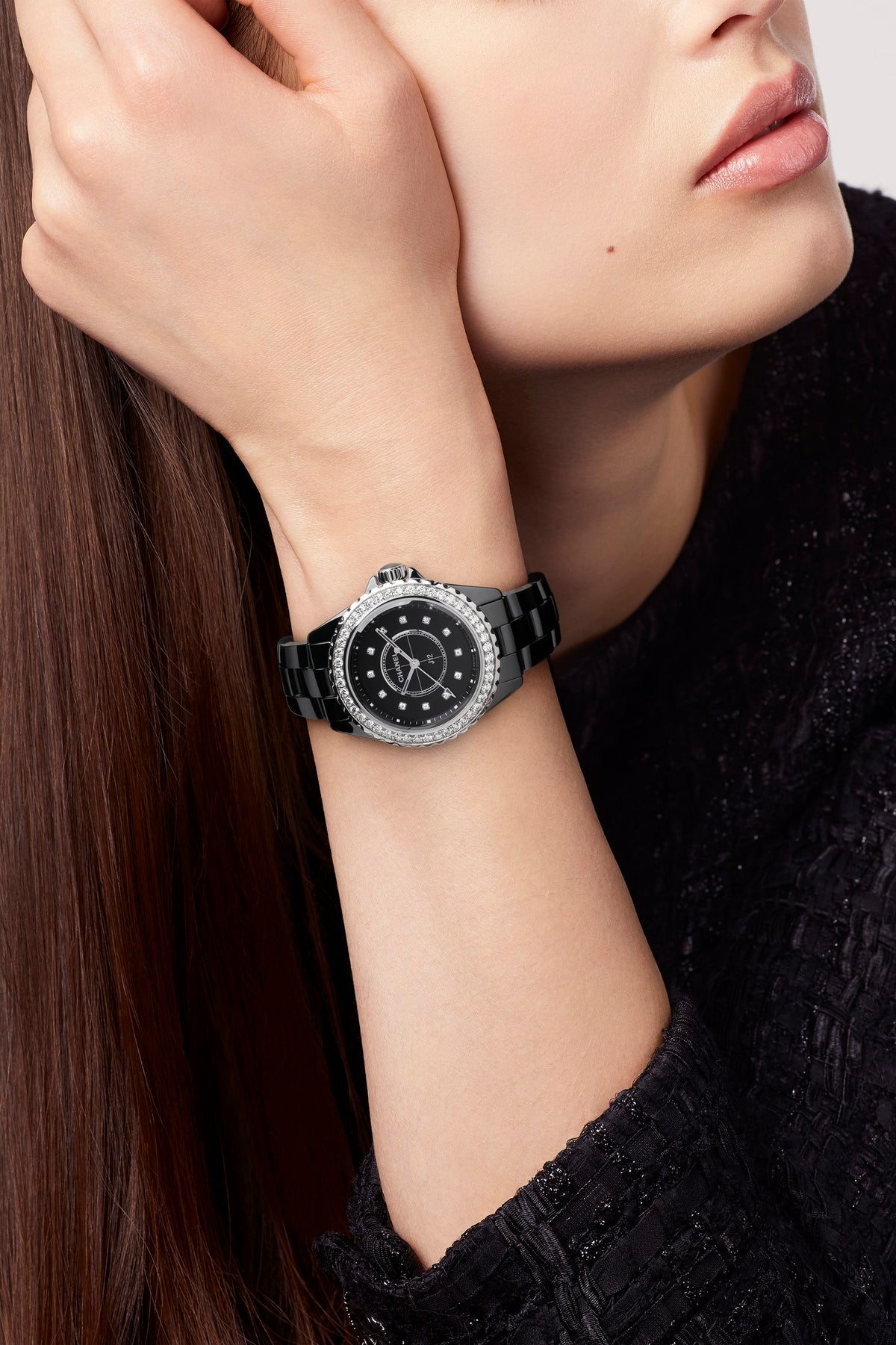 Shop Authentic Chanel J12 Diamonds Ceramic Black Dial Black Steel Strap Watch for Women - J12 H3108 - Luxxuri