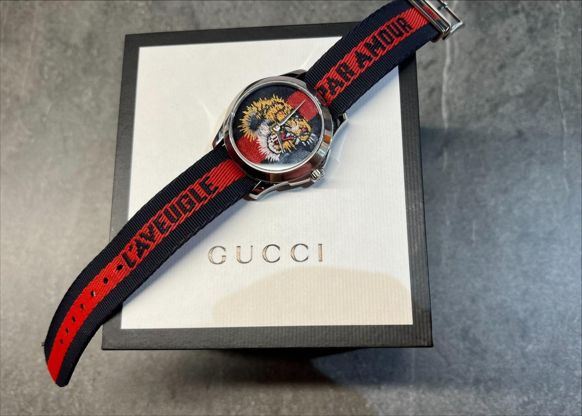 Gucci G Timless Le Marche Des Merveilles Blue & Red Dial Blue & Red Nylon Strap Unisex Watch - YA126495