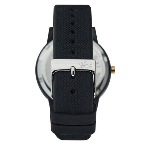 Lacoste 12.12 Chronograph Black Dial Black Silicon Strap Watch for Men - 2011012