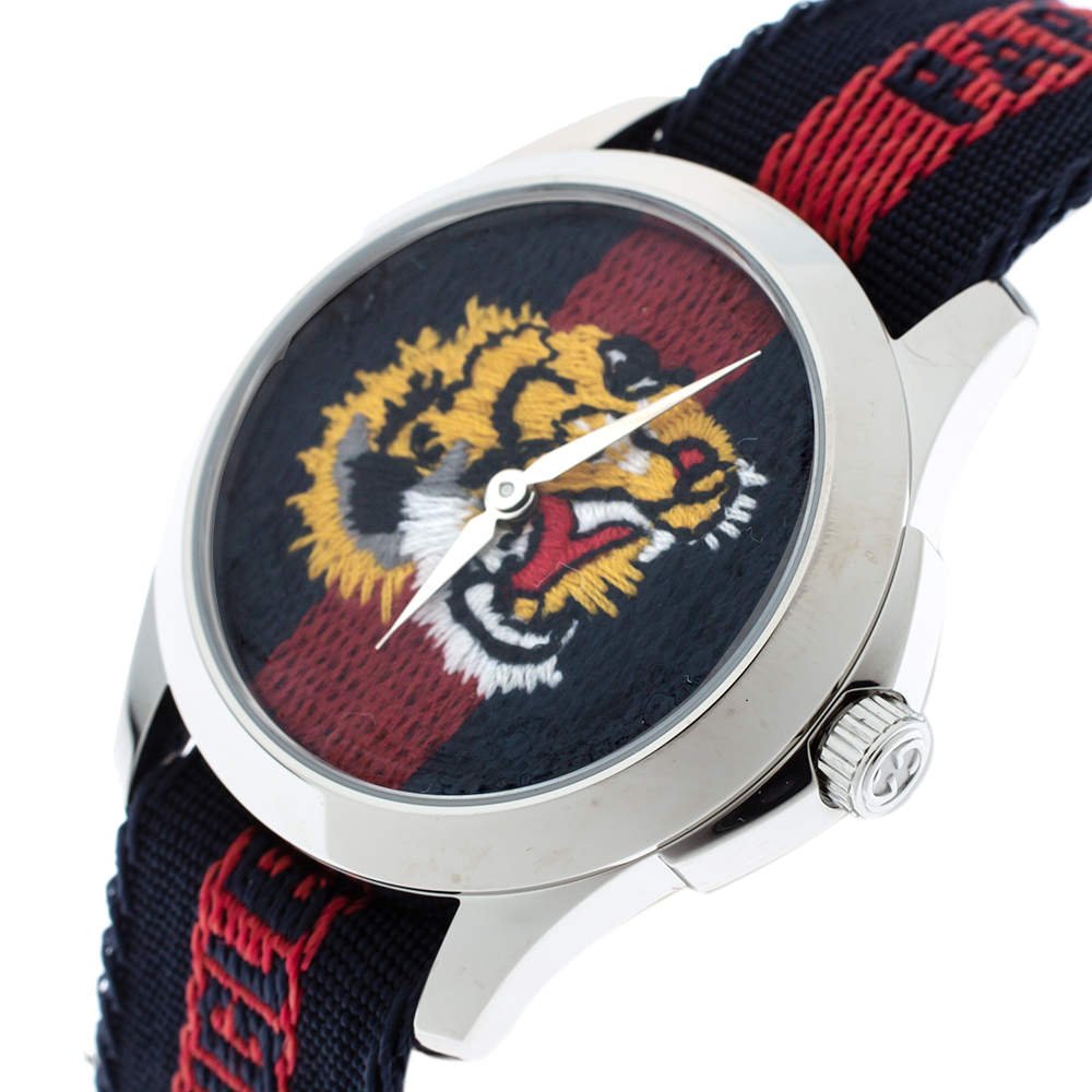 Gucci G Timless Le Marche Des Merveilles Blue & Red Dial Blue & Red Nylon Strap Unisex Watch - YA126495