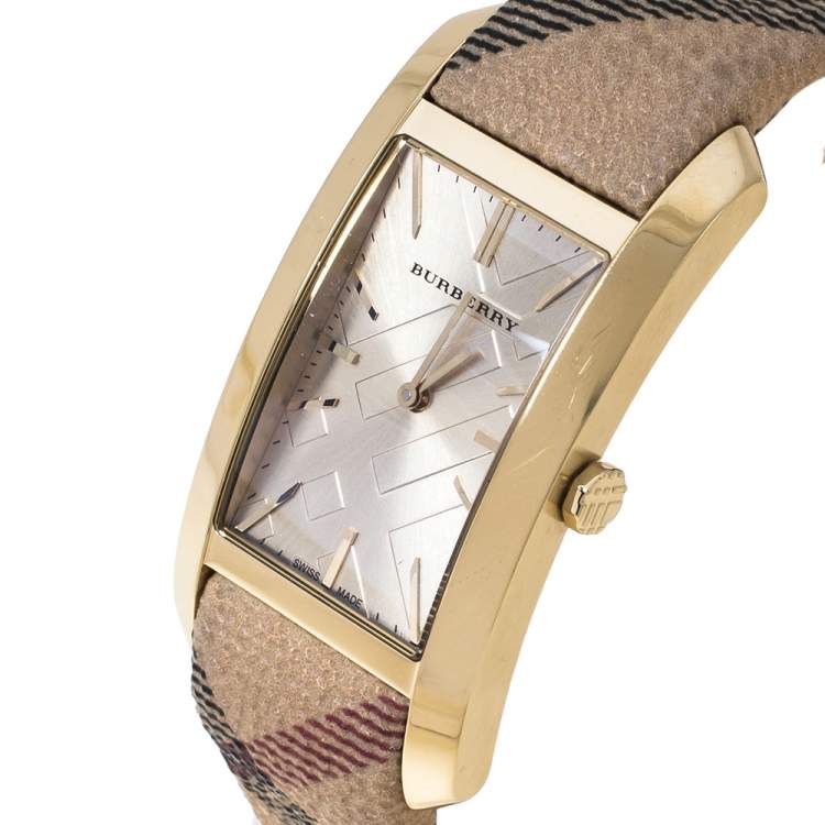 Shop Authentic Burberry Pioneer Champagne Dial Haymarket Beige Leather Strap Watch for Women - BU9407 - Luxxuri