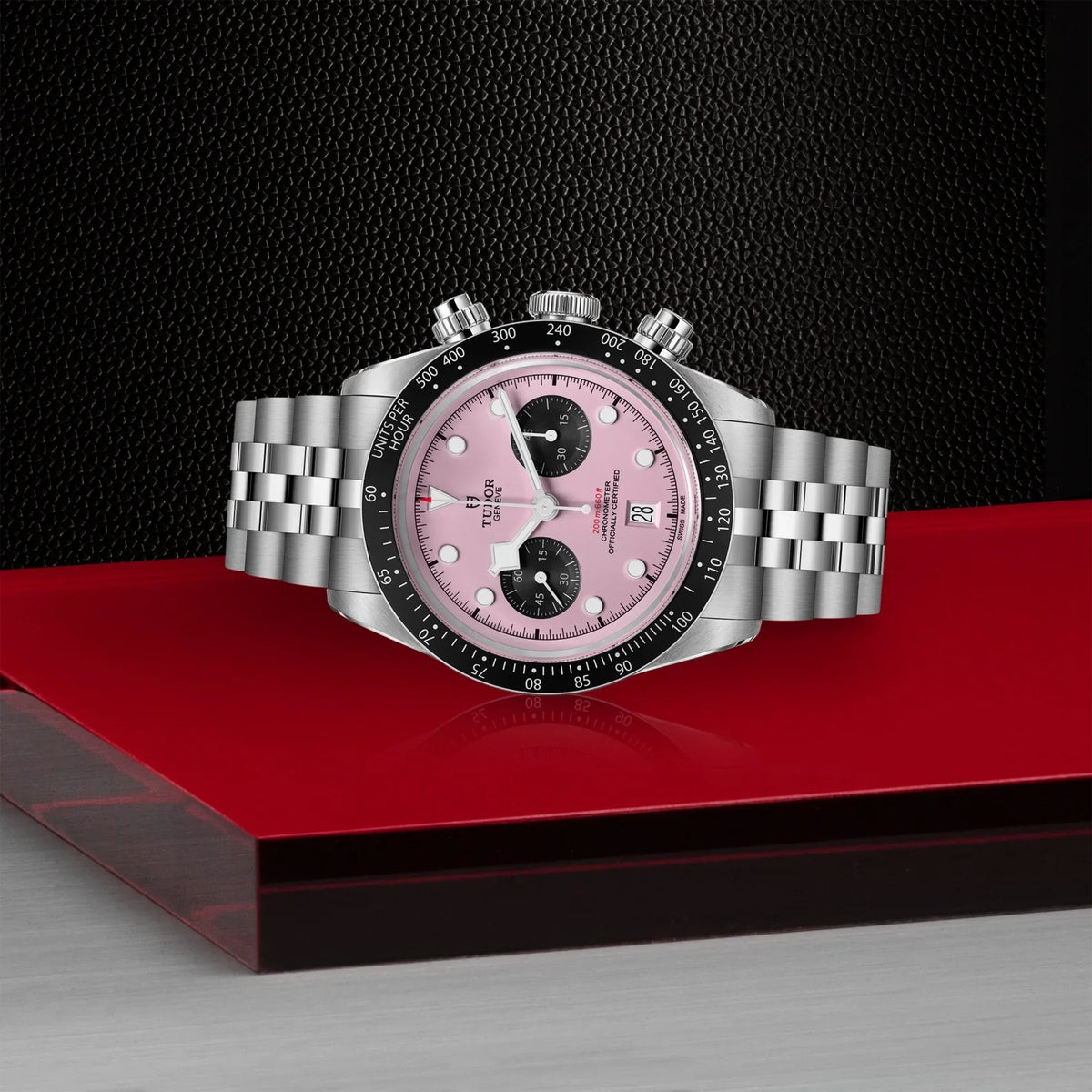 Tudor Black Bay Chrono Pink Dial Silver Steel Strap Watch for Men - M79360N-0019